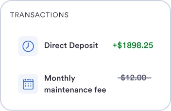 Callout from the mobile app showing checking transactions with the monthly maintenance fee waived