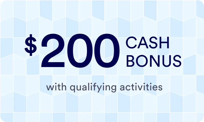 illustration of credit card with text $200 cash bonus with qualifying activities