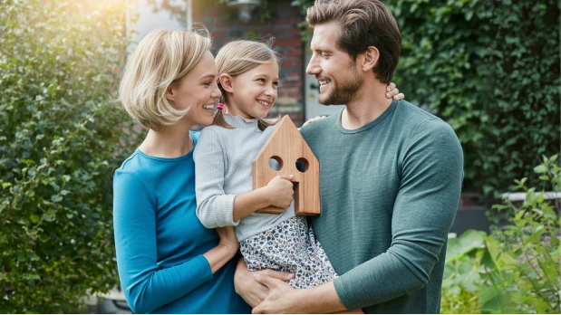 Young couple looking at their daughter in arms